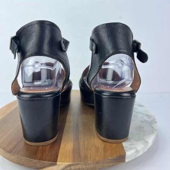 Miz Mooz Gia 39 Black Chunky Platform Ankle Strap Soft Leather Sandal Heel Boho - Picture 9 of 12